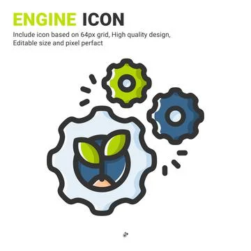 Engine icon vector with outline color style isolated on white background 스톡 일러스트