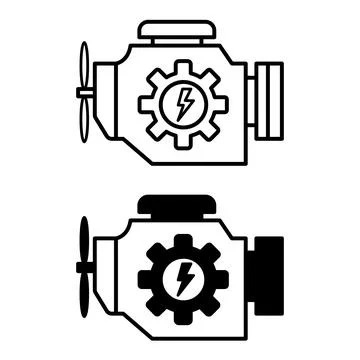 Engine Icons. Black and White Vector Icons of Motor and Gears. Part of an A.. Stock Illustration