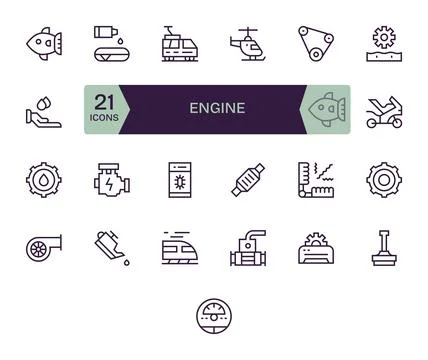 Engine including 25 64x64 Regular Line Vector Illustrations 스톡 일러스트