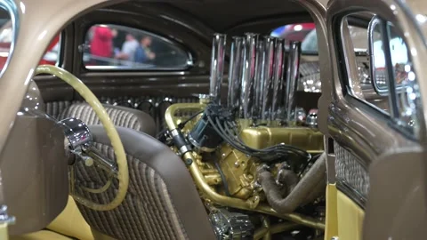 Engine inside interior custom hotrod Stock Footage 170337930
