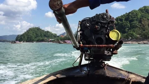 Engine on long boat Stock Footage 221413294