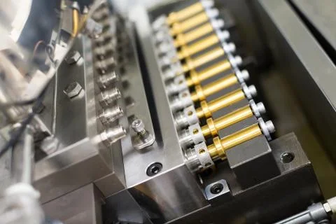 Engine of machine with bolts and coils 스톡 사진