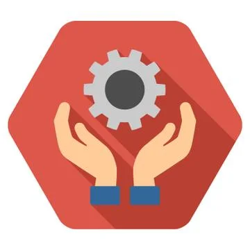 Engine Maintenance Flat Hexagon Icon with Long Shadow Stock Illustration