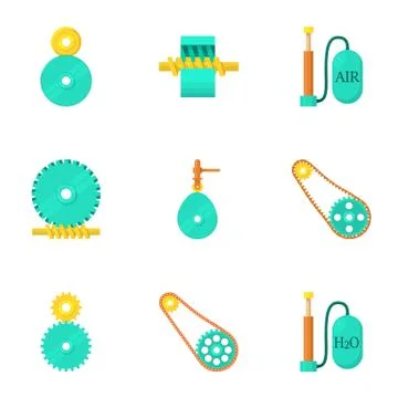 Engine maintenance icons set, cartoon style Stock Illustration