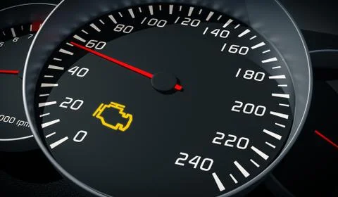 Engine malfunction warning light control in car dashboard. 3D rendered illust 스톡 일러스트
