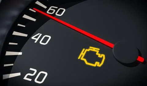 Engine malfunction warning light control in car dashboard. 3D rendered illust 스톡 일러스트