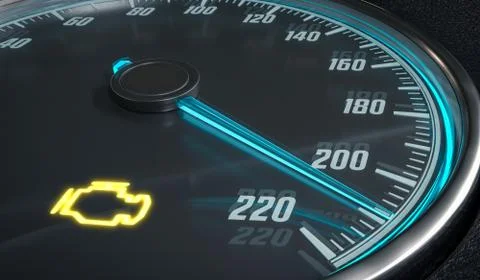 Engine malfunction warning light control in car dashboard. 3D rendered illustrat 스톡 일러스트