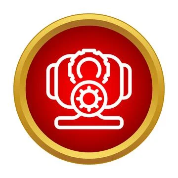 Engine mechanical part with gears icon in a red circle Stock Illustration