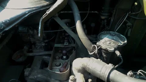 Engine of mid-century armored reconnaissance vehicle Stock Footage 271328814