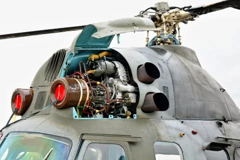 Engine of the Mil Mi-2 helicopter Fotos Stock