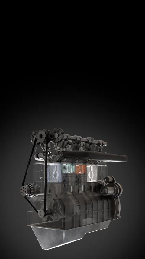 Engine model displays detailed components, pipes, colors, and intricate design Stock Footage 321007173