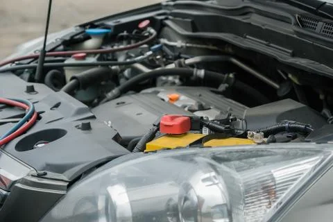 Engine of modern car closeup Stock Photos