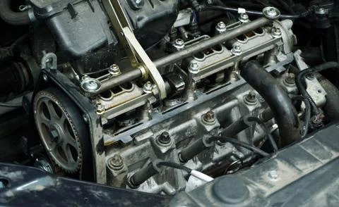 The engine of a modern car during repairs. Stock Photos
