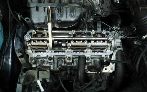 The engine of a modern car during repairs. Stock Photos