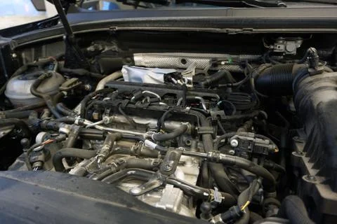 The engine of a modern car. Stock Photos