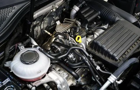 The engine of a modern car. Stock Photos