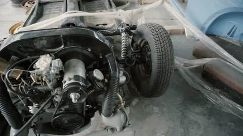 Engine, motor on auto-disassembly in garage Stock Footage 86338952