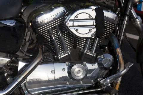 Engine of motorcycle in color Stock Photos