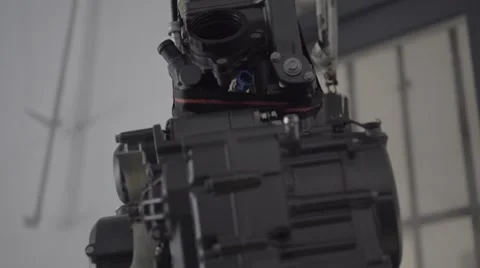 The Engine of the Motorcycle in the Garage on the Hoist Stock Footage 65197137