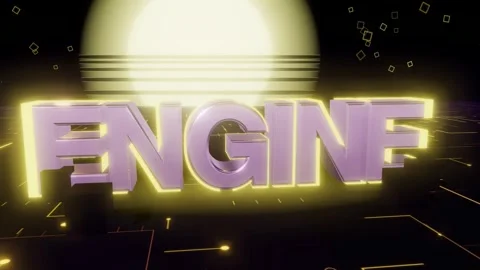 ENGINE Neon Grid 3D Tech Typography on Circuit Board Loop Stock Footage 345418253