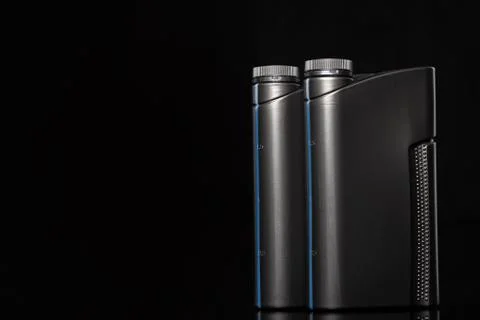 Engine oil bottle on black background, close up. 스톡 사진