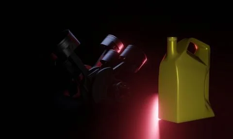 The engine oil canister is next to the engine Stock Photos
