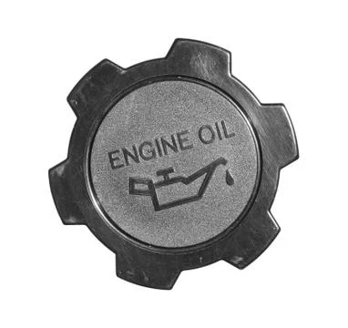 Engine oil cap with warning label Stock Photos