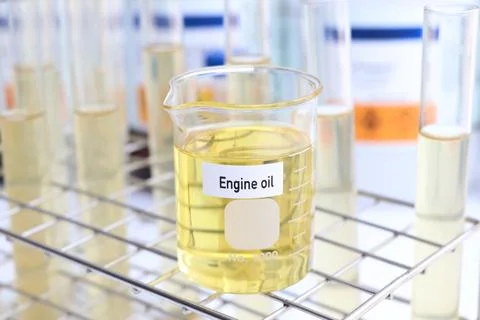 Engine oil in container, science experiment concept 스톡 사진