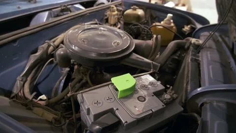 The engine of an old car. View under the hood Stock Footage 163718922