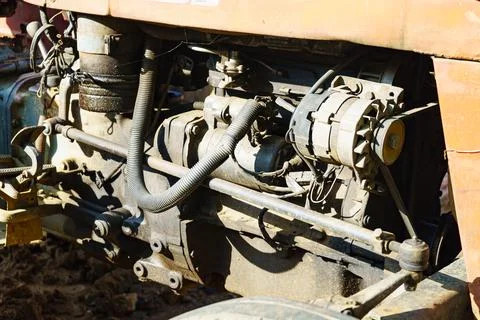 Engine of an old tractor close up Stock Photos