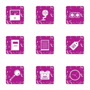 Engine optimization icons set, grunge style Stock Illustration