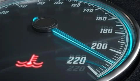 Engine overheating control. Coolant warning light in car dashboad. 3D rendered i Stock Illustration