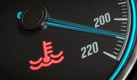 Engine overheating control. Coolant warning light in car dashboad Stock Illustration
