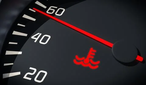 Engine overheating control. Coolant warning light in car dashboard. 3D render Stock Photos