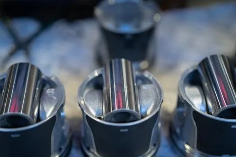 Engine parts for repairs, replacement of pistons, engine tuning Stock Photos