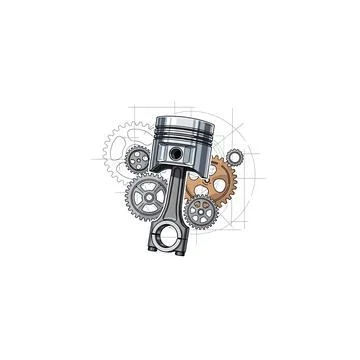 Engine piston and gears schematic, mechanical components, cross section Stock Illustration