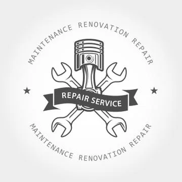 Engine piston and two crossed spanners - auto service center emblem Stock Illustration