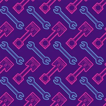 Engine piston and Wrench pattern seamless. motorcycle pistons background. Car 스톡 일러스트