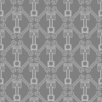 Engine piston and Wrench pattern seamless. motorcycle pistons background. Car Illustrazione stock