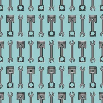 Engine piston and Wrench pattern seamless. motorcycle pistons background. Car 스톡 일러스트