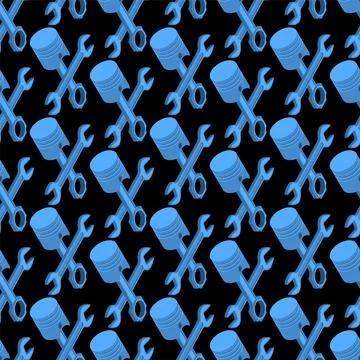 Engine piston and Wrench pattern seamless. motorcycle pistons background. Car Illustrazione stock