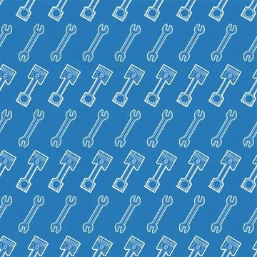 Engine piston and Wrench pattern seamless. motorcycle pistons background. Car Stock Illustration