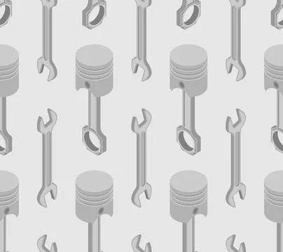 Engine piston and Wrench pattern seamless. motorcycle pistons background. Car Stock Illustration