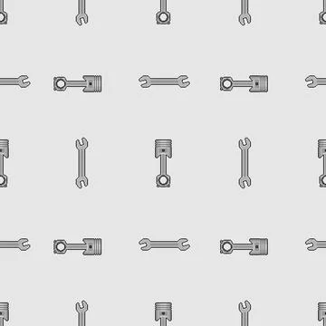 Engine piston and Wrench pixel art pattern seamless. 8 bit motorcycle pistons 스톡 일러스트