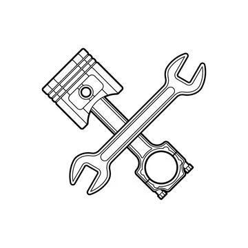 Engine piston and Wrench sign. motorcycle pistons icon. Car workshop symbol Stock Illustration