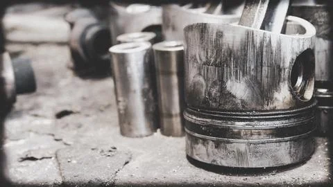 Engine piston. black and white retro vintage photo for background and adver.. Stock Photos