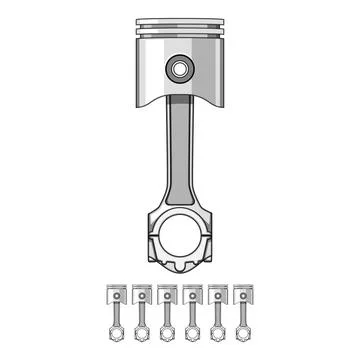 Engine piston connecting rod component on white background Stock Illustration