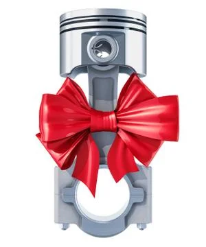 Engine piston with red bow, gift concept. 3D rendering Stock Illustration