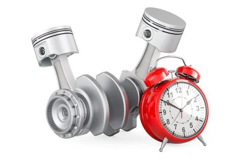 Engine pistons with alarm clock, 3D rendering Stock Illustration