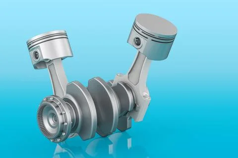 Engine pistons on blue background, 3D rendering Stock Illustration